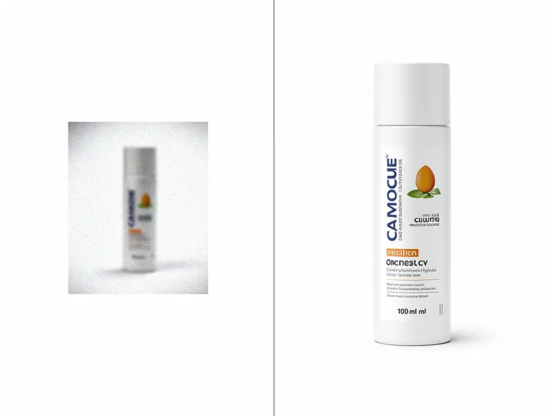 Before and after product photo upscaling comparison