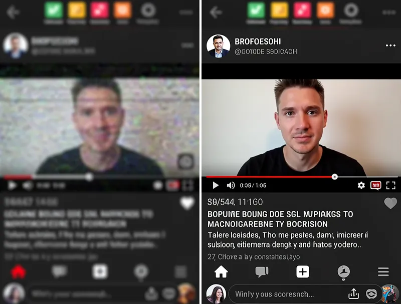 Split-screen comparison of blurry versus sharp image quality