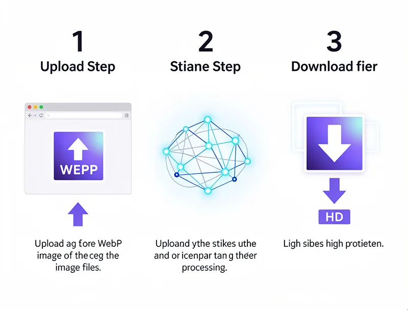 Step-by-step workflow for upscaling WebP images with AI