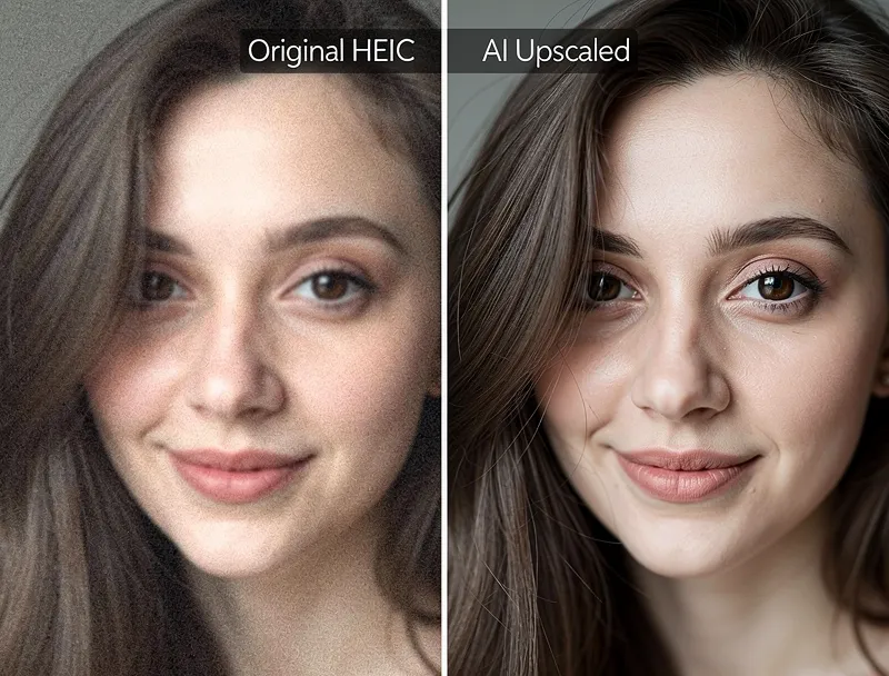Before and after comparison of HEIC photo upscaling quality