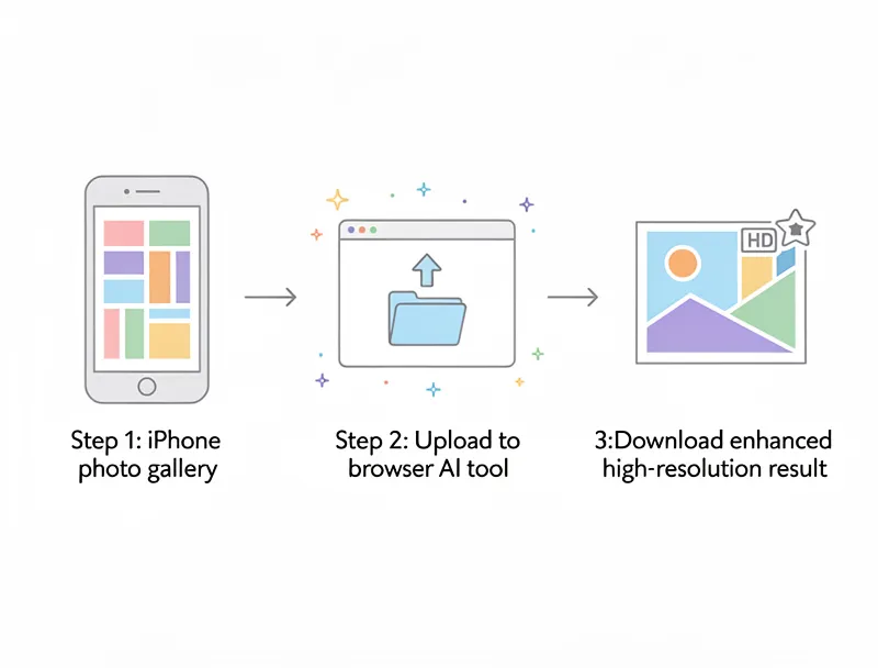 Step-by-step workflow for upscaling iPhone HEIC photos with AI